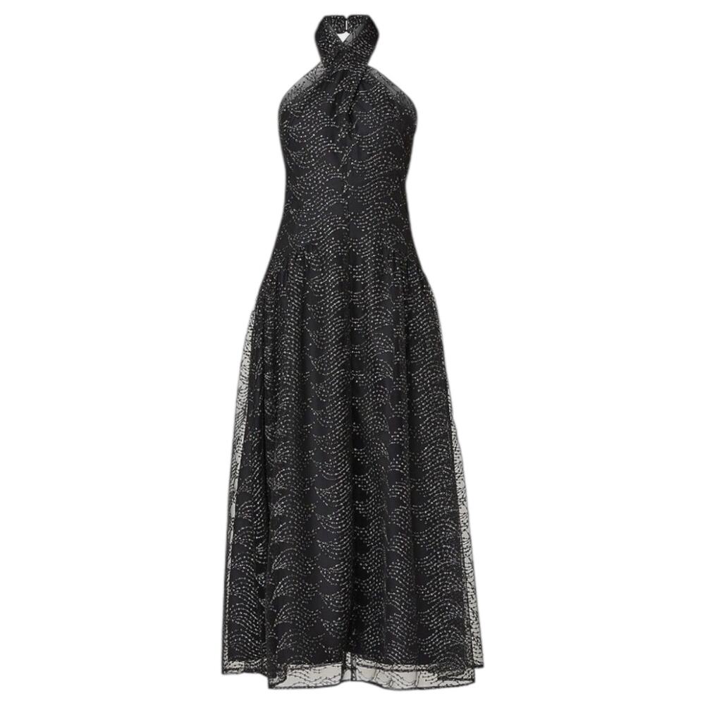 Shoshanna Olivia Metallic Scallope Mesh Halter Neck Black Dress Size 2
